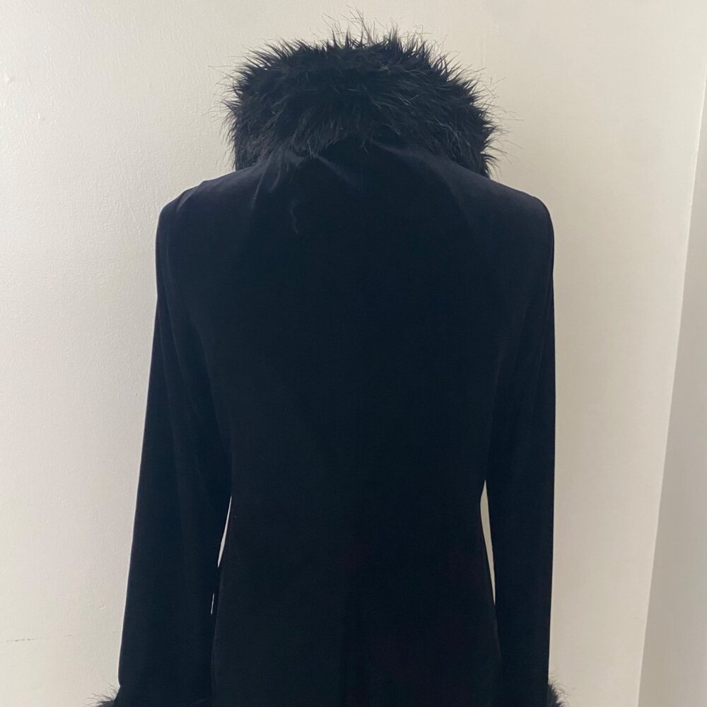 Vintage Betsey Johnson Velvet Floral Faux Fur Duster Jacket - Picture 11 of 13